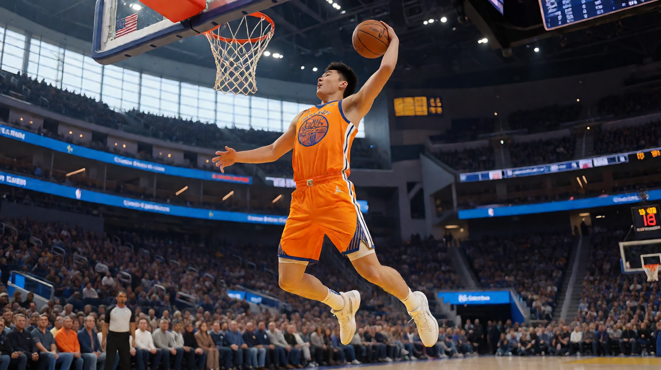 NBA篮球比赛现场，球员扣篮精彩画面